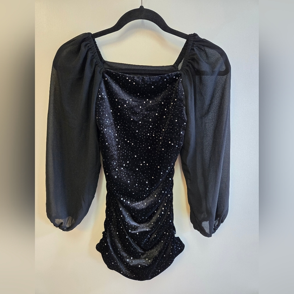 With Jules Black Velvet Dress with Sheer Sleeves Size L NWT